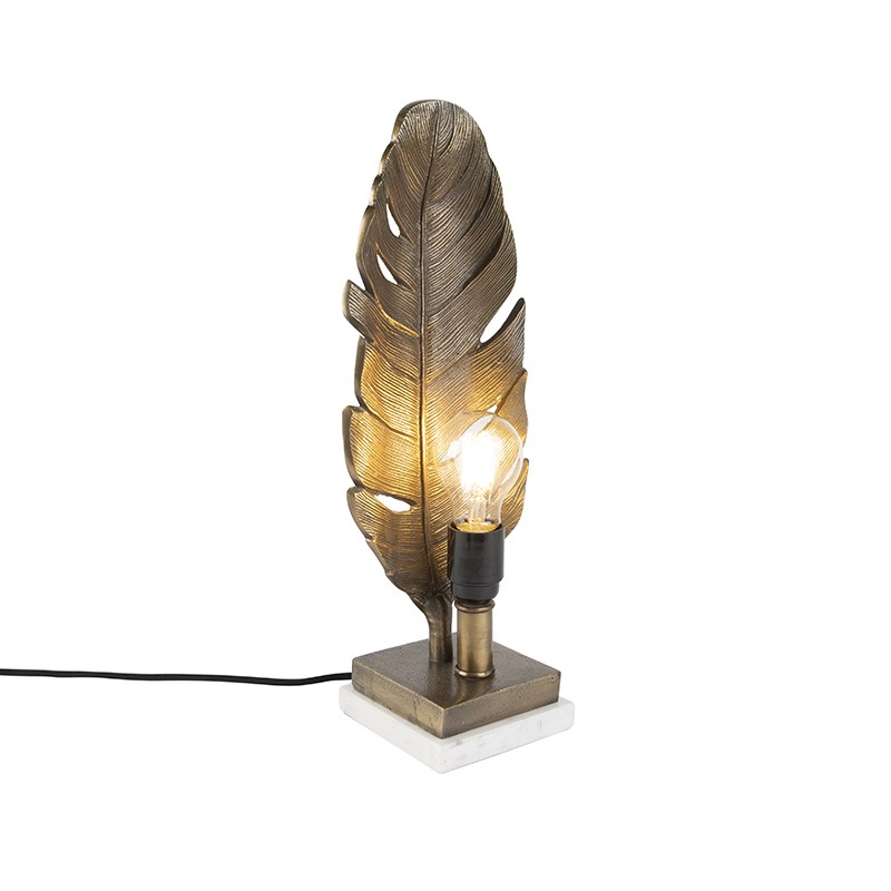 Art deco stolní lampa bronzová s mramorovou základnou - Leaf