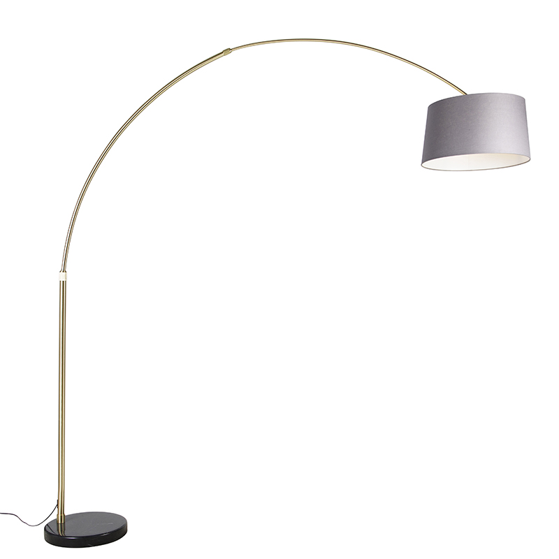 Booglamp messing zwart marmeren voet kap grijs 45 cm -XXL