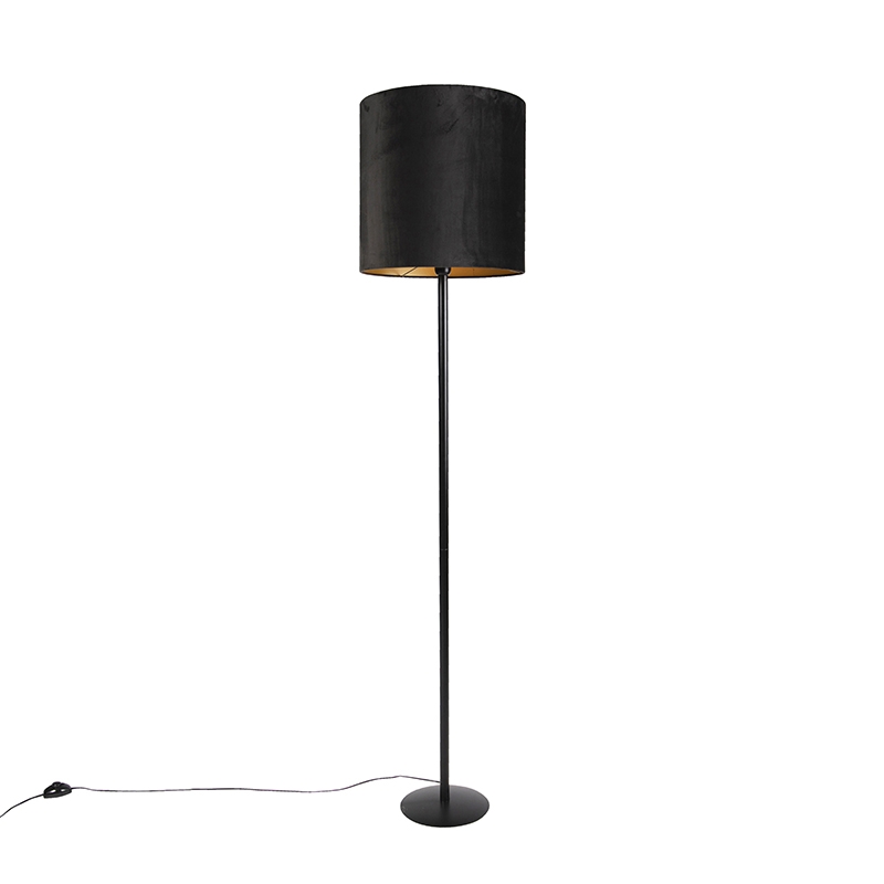 Černá stojací lampa s velurovým odstínem černá se zlatem 40 cm - Simplo
