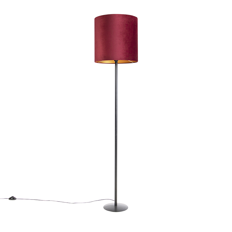 Černá stojací lampa s velurovým odstínem červená se zlatem 40 cm - Simplo