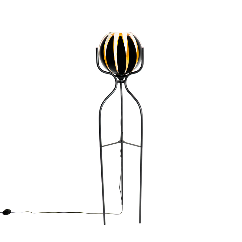 Designová stojací lampa černá se zlatem - Melone