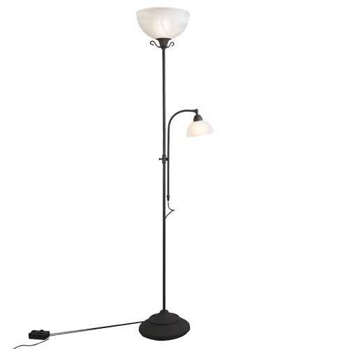 Klasická stojací lampa hnědá s lampou na čtení a stmívačem - Dallas