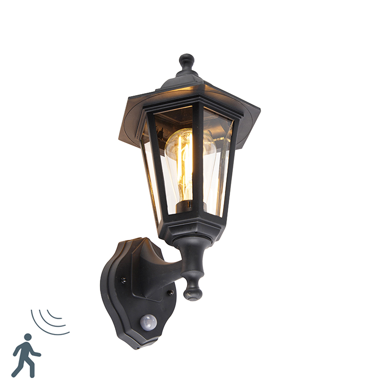 Klasická venkovní nástěnná lampa černá s pohybovým senzorem - New Haven