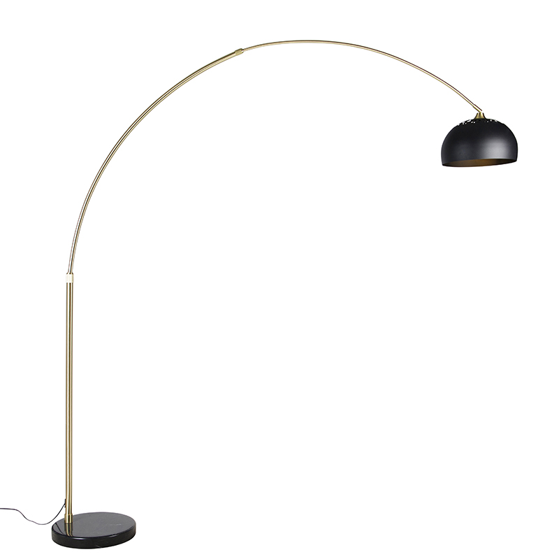 Moderní oblouková lampa mosaz s mramorovou základnou a černým odstínem 32