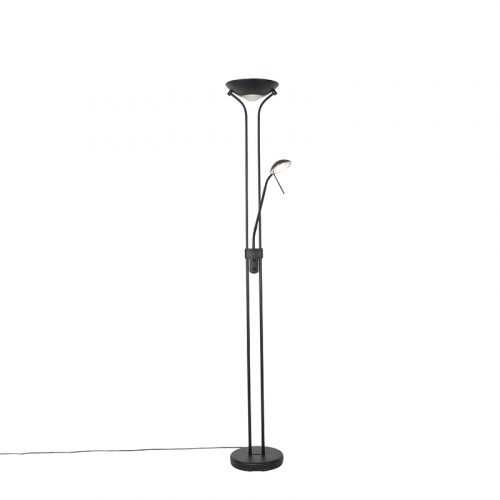Moderní stojací lampa černá s lampou na čtení vč. Stmívatelné LED - teplá - Diva