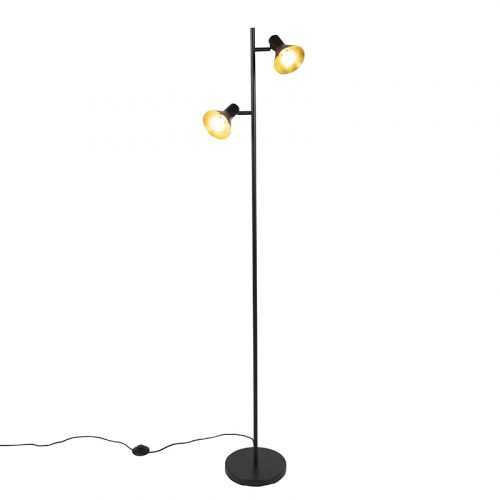 Moderní stojací lampa černá se zlatými 2-světly - Magno