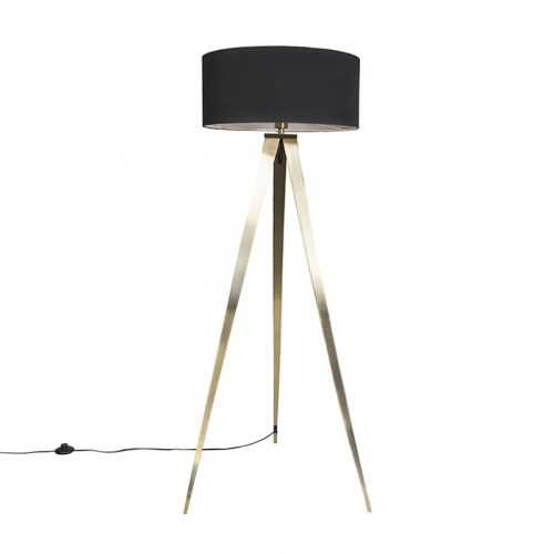 Moderní stojací lampa mosaz s černým odstínem - Tripe