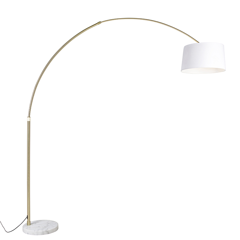 Oblouková lampa mosaz s bílou látkou odstín bílá 50 cm - XXL