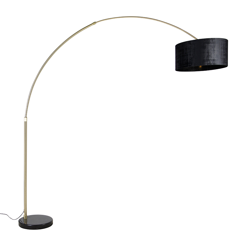 Oblouková lampa mosaz s černou látkou odstín černá 50 cm - XXL