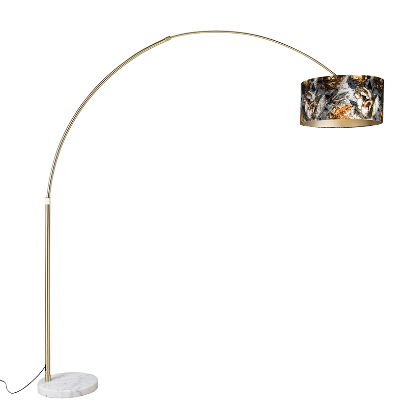 Oblouková mosazná lampa s odstínem květinový design 50 cm - XXL