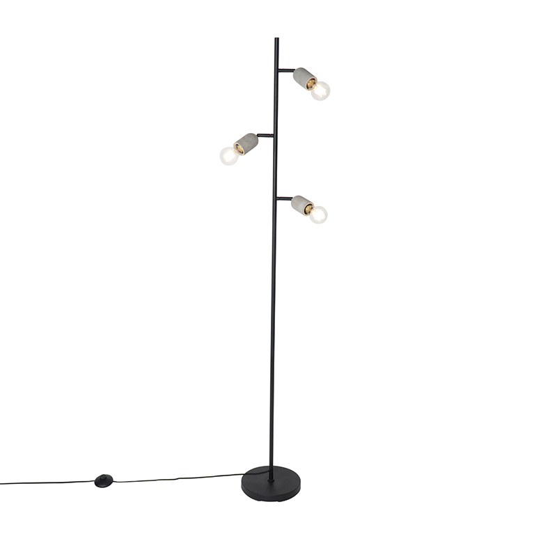 Průmyslová stojací lampa černá s betonovým 3-světlem - Pedra