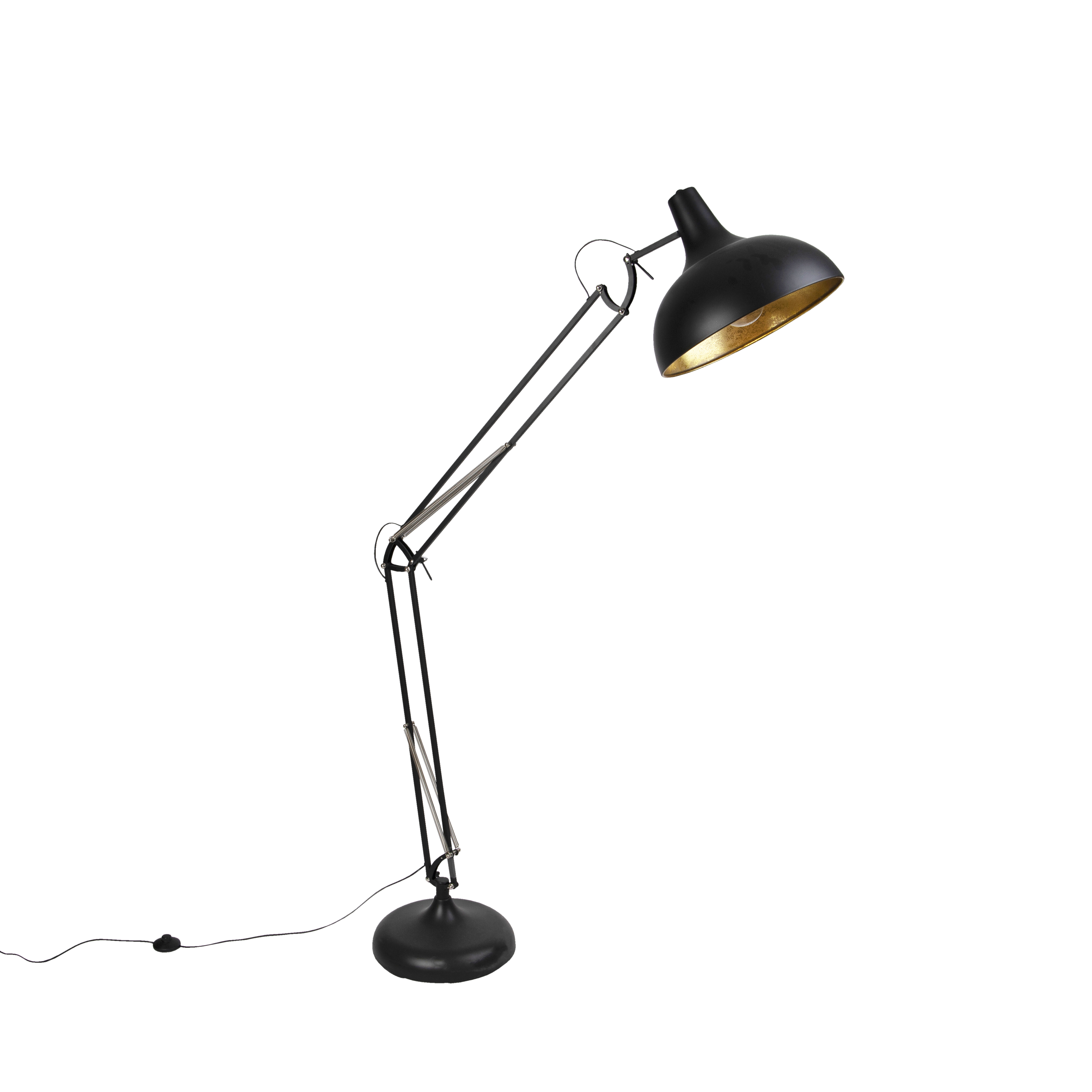 Průmyslová stojací lampa černá se zlatem nastavitelná - Hobby