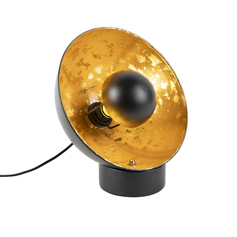 Průmyslová stolní lampa černá se zlatým interiérem - Magna Eglip
