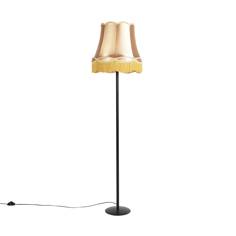 Retro stojací lampa černá s odstínem Granny zlatá 45 cm - Simplo