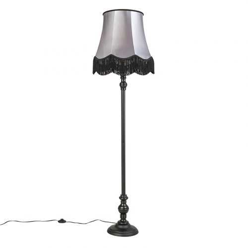 Stojací lampa černá s odstínem Granny černá se šedou - Classico
