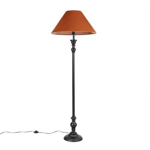 Stojací lampa černá s velurovým odstínem oranžová 55 cm - Classico