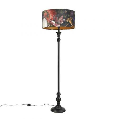 Stojací lampa černá se sametovým odstínem květy zlatá 50 cm - Classico