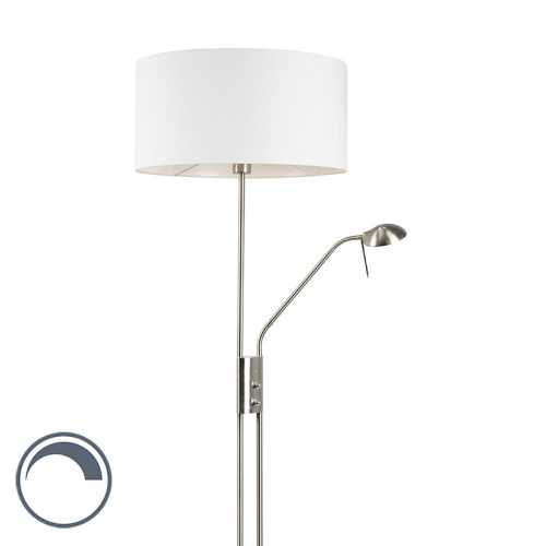Stojací lampa ocelová a bílá s nastavitelným čtecím ramenem včetně LED - Luxor