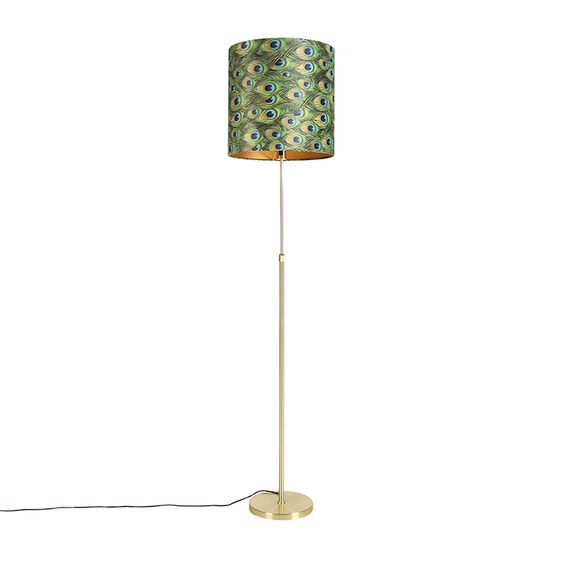 Stojací lampa zlatá / mosaz s velurovým odstínem páv 40/40 cm - Parte
