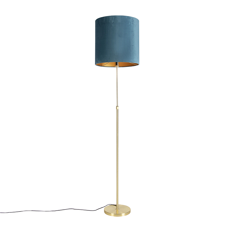 Stojací lampa zlatá / mosazná s velurovým odstínem modré 40/40 cm - Parte