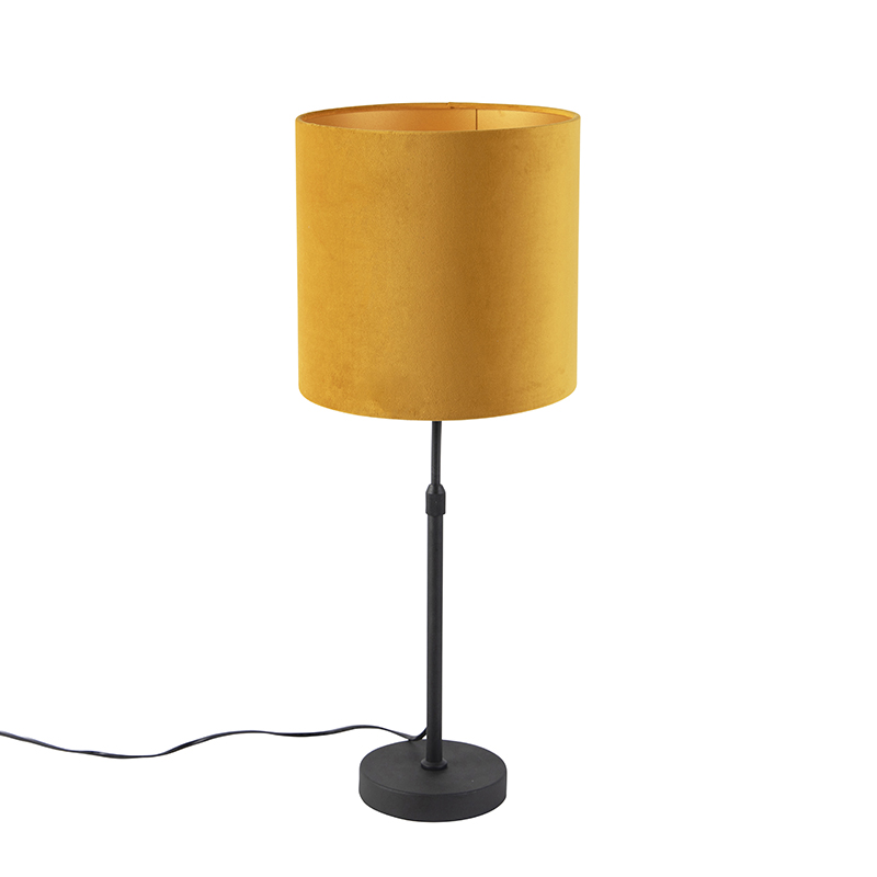 Stolní lampa černá se sametovým odstínem žlutá se zlatem 25 cm - Parte