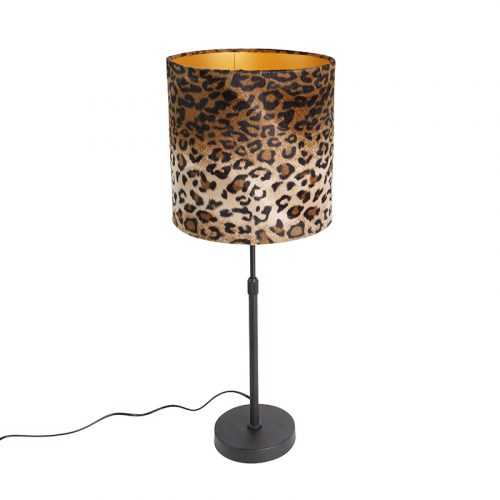 Tafellamp zwart met kap luipaard 25 cm verstelbaar - Parte