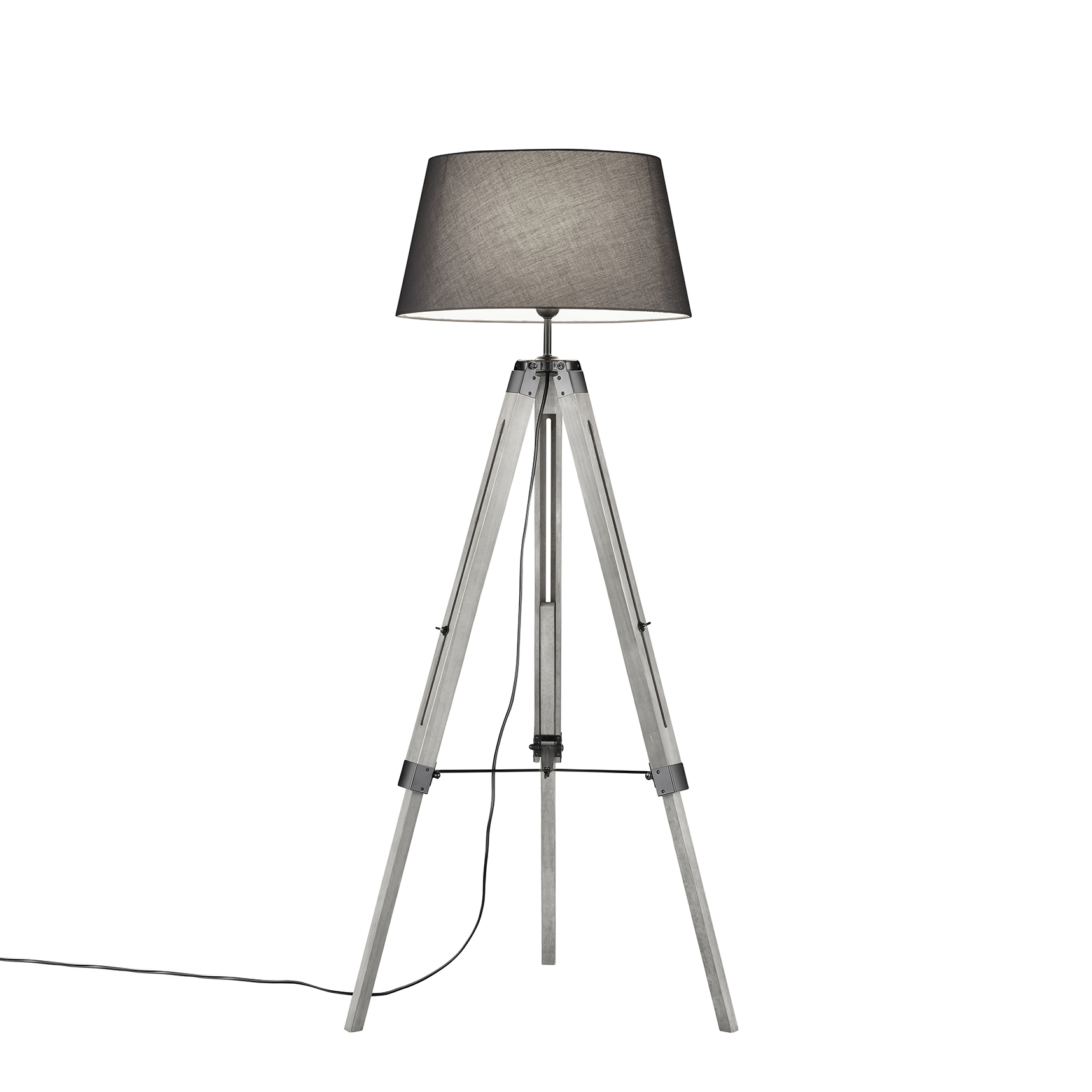 Venkovská stojací lampa dřevo se šedým odstínem - stativ