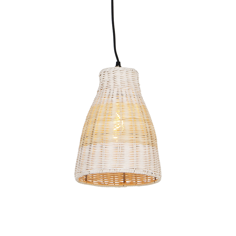 Venkovská závěsná lampa bílá se dřevem 20 cm - Burn Rattan