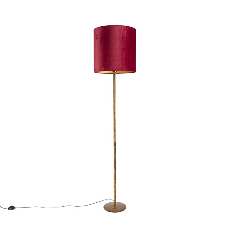 Vintage stojací lampa zlatá s červeným odstínem 40 cm - Simplo