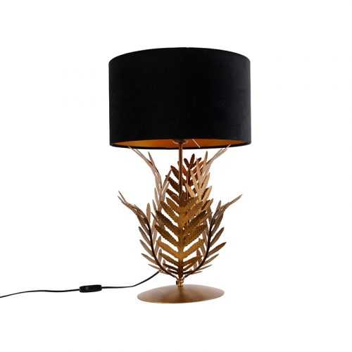 Vintage stolní lampa zlatá se sametovým odstínem černá 35 cm - Botanica