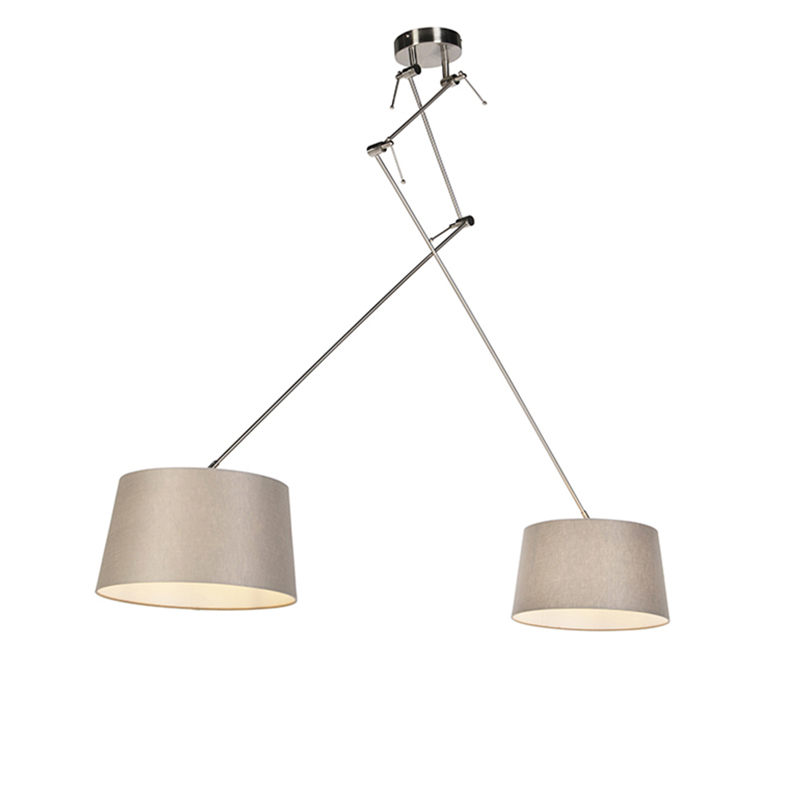 Závěsná lampa s plátěnými odstíny taupe 35 cm - ocel Blitz II