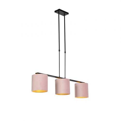Závěsná lampa s velurovými odstíny růžové se zlatem 20cm - Combi 3 Deluxe