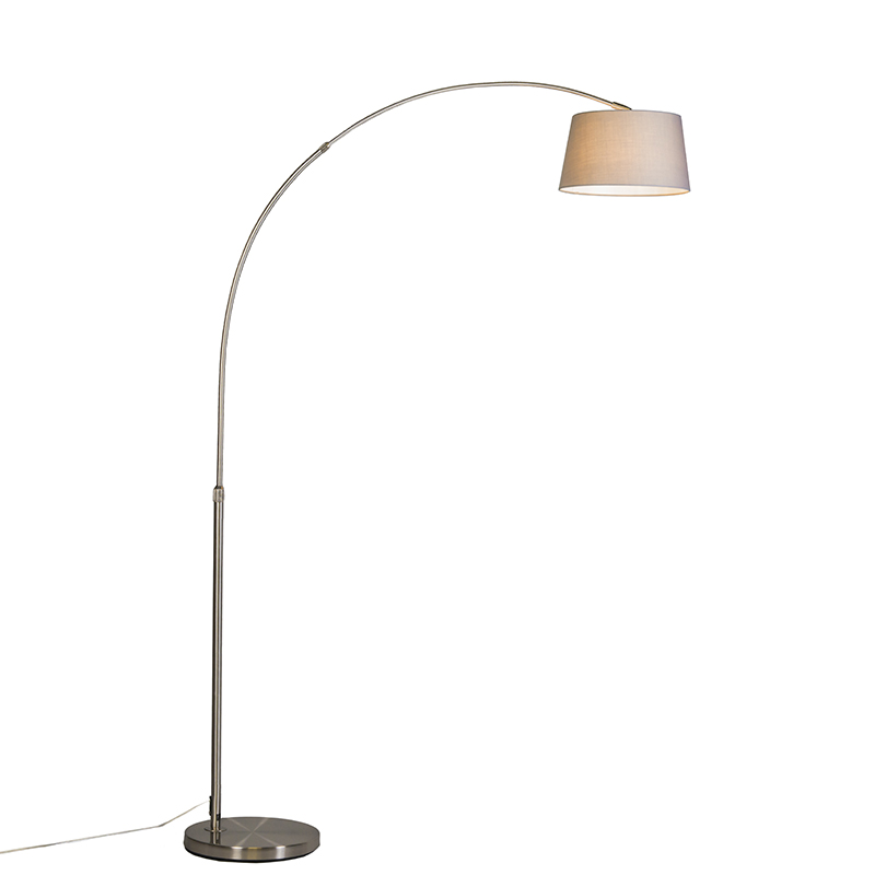 Moderní oblouková lampa z oceli s odstínem šedé látky - Arc Basic