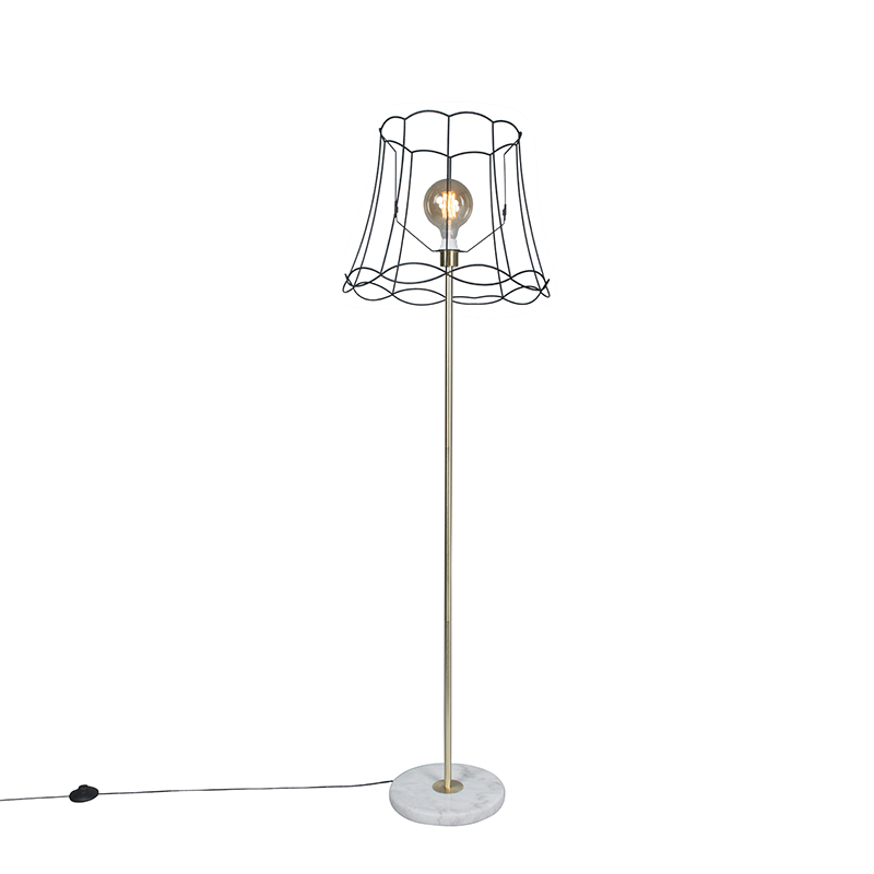 Retro stojací lampa mosazná s rámem Granny černá 45 cm - Kaso