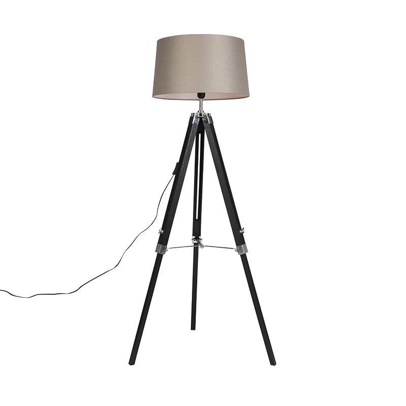 Stojací lampa Tripod černá se stínidlem 45 cm plátěné tupé