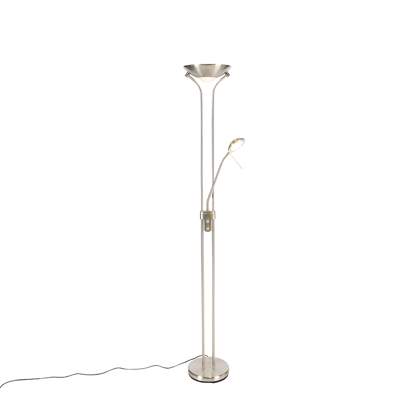 Stojací lampa z oceli s lampou na čtení vč. LED a stmívače - Diva