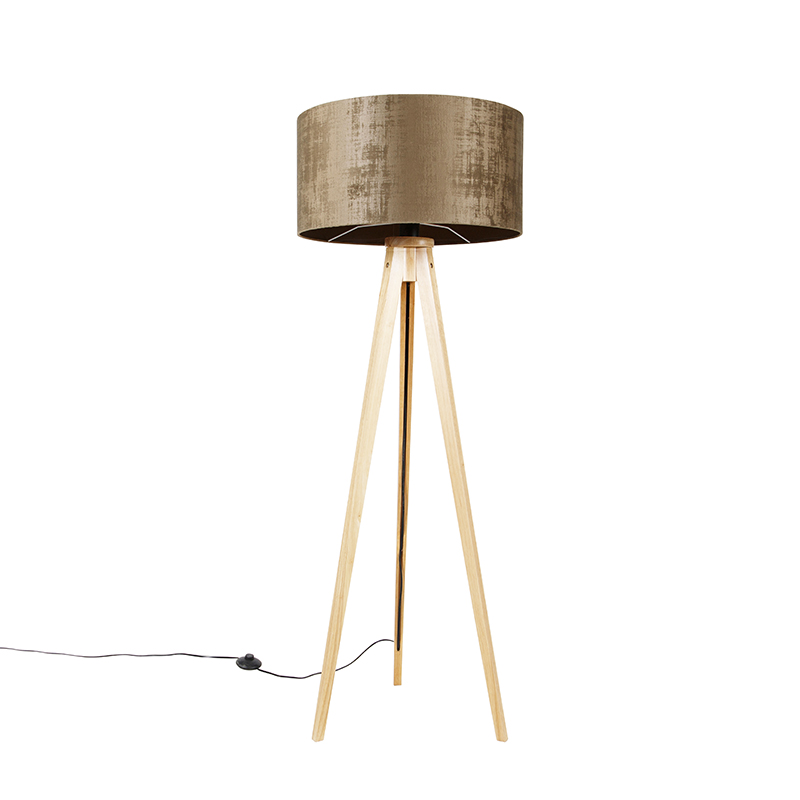 Vloerlamp tripod naturel met kap bruin 50 cm - Tripod Classic