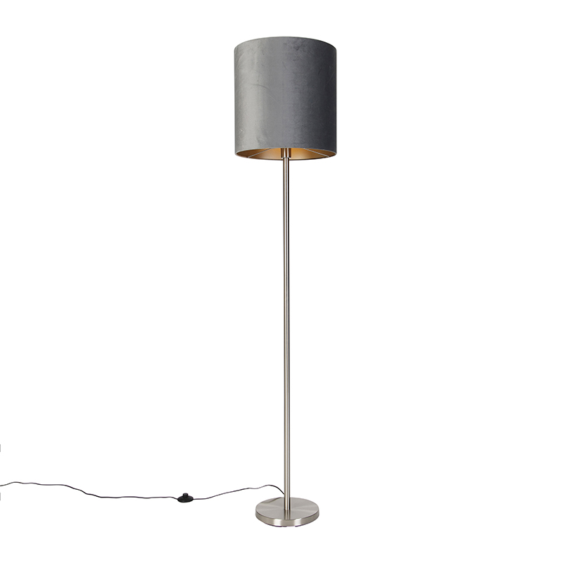 Moderne vloerlamp staal met kap grijs 40 cm - Simplo