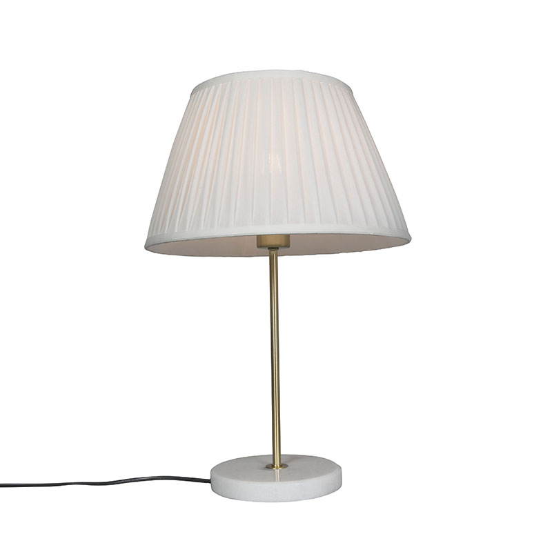 Retro stolní lampa mosaz s skládaným odstínem krémová 35 cm - Kaso