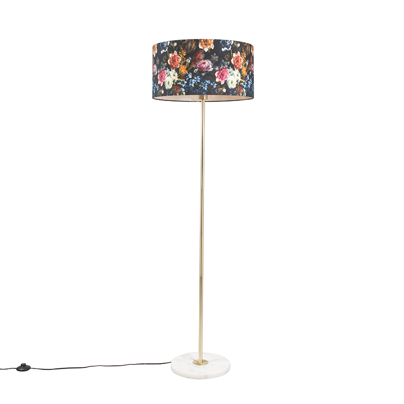 Stojací lampa mosaz s odstínem flóry 50 cm - Kaso