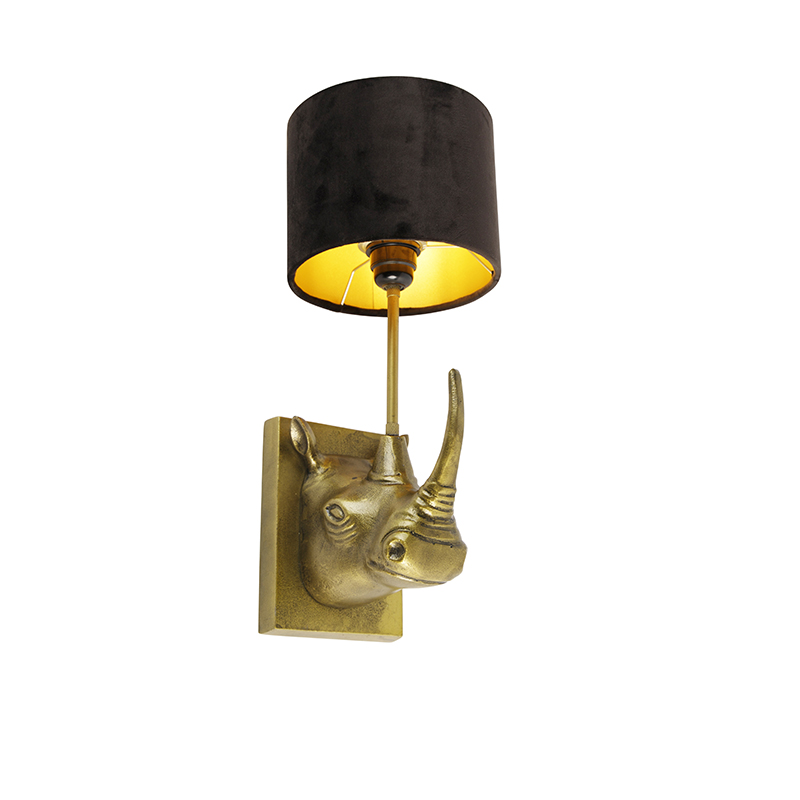 Vintage nástěnná lampa zlatá tkanina odstín černá - Naesehorn