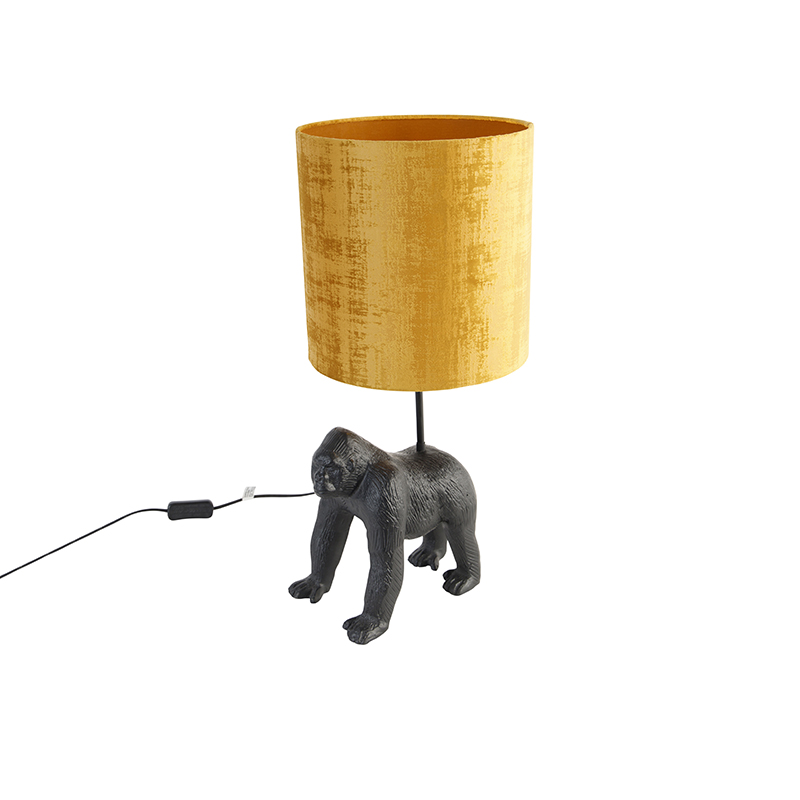Vintage tafellamp zwart met kap goud 25 cm - Gorilla