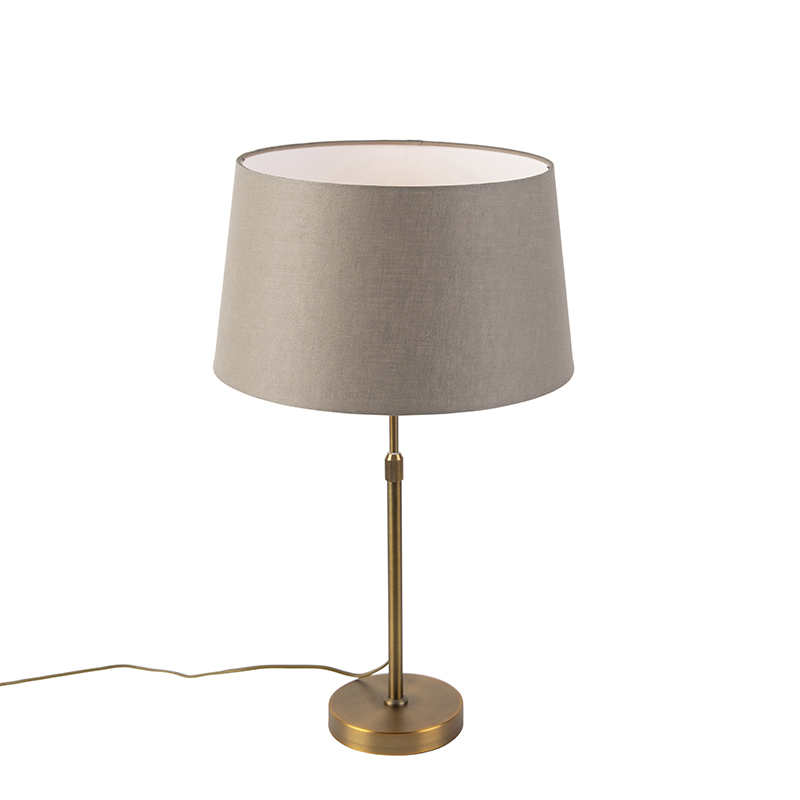 Bronzová stolní lampa s plátěným odstínem taupe 35cm - Parte