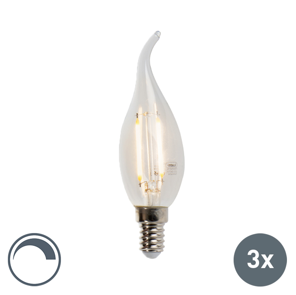 Sada 3 LED žárovek s vlákny E14 3W 2700K 250lm F35 stmívatelných čirých