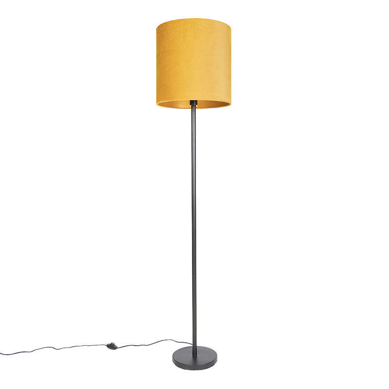 Art Deco stojací lampa černá se žlutým odstínem 40 cm - Simplo
