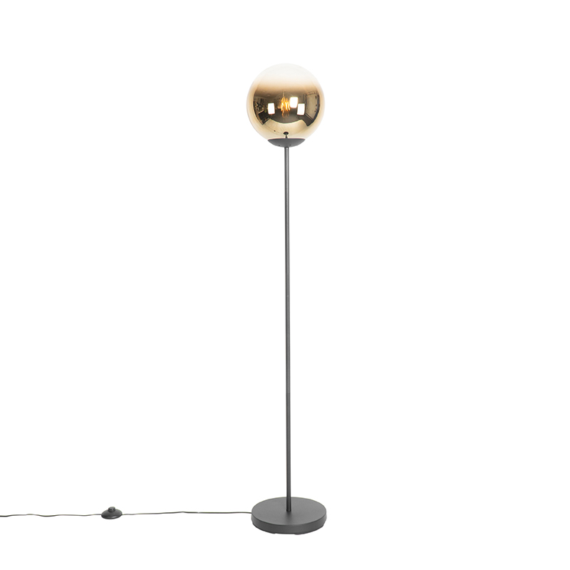 Art deco vloerlamp zwart met goud glas - pallon