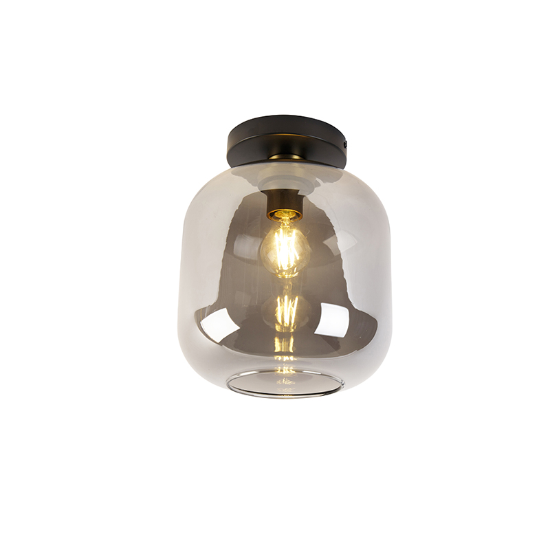 Design plafondlamp zwart met goud met smoke glas - Qara