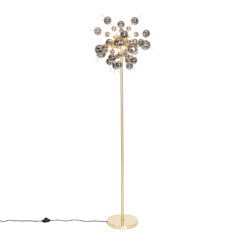 Design vloerlamp messing met smoke glas 8-lichts - Explode