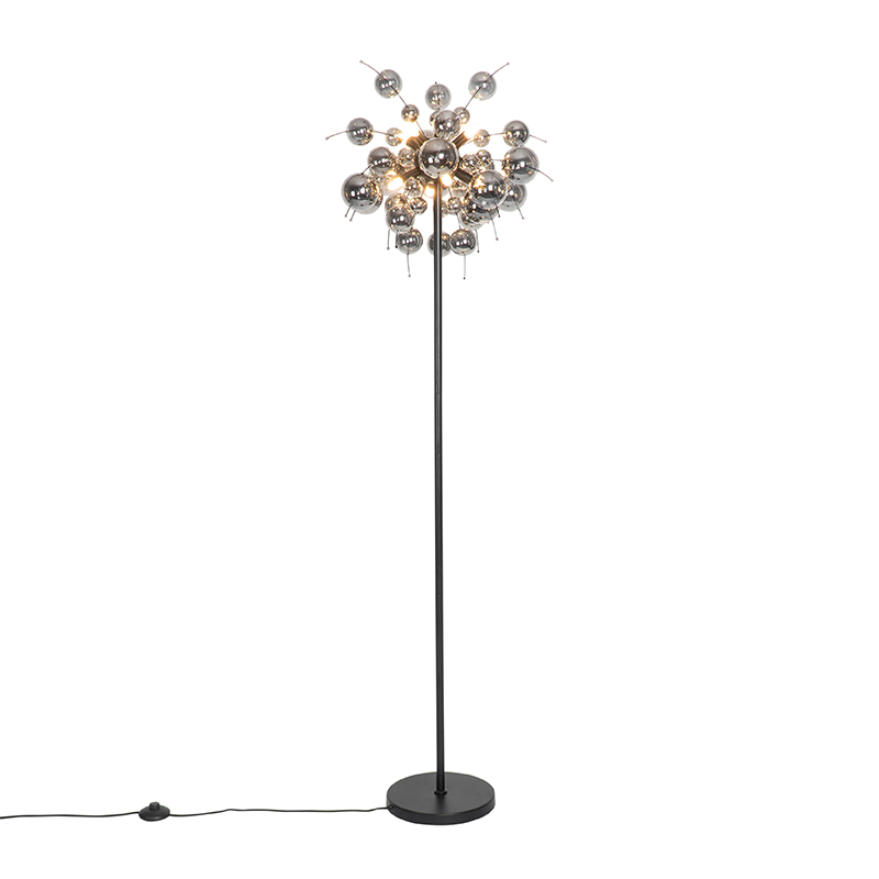 Design vloerlamp zwart met smoke glas 8-lichts - Explode