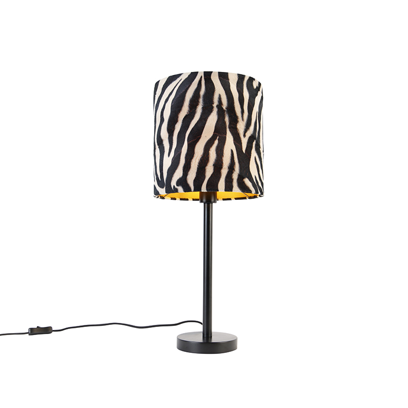 Moderne tafellamp zwart met kap zebra 25 cm - Simplo